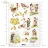 świąteczny, na Wielkanoc, wiosna, Wielkanoc, motywy wiosenne, motywy wielkanocne, retro, vintage, dzieci, wieś, kury, kogut, pisklęta, pisklaki, kurczaki, chór kurczaków, chłopiec gra na skrzypcach,
